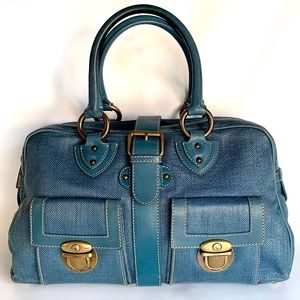 Marc Jacobs Teal Blue Leather Satchel with Gold Hardware